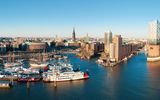 Stadtpanorama mit Elbphilharmonie in Hamburg