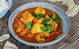 Fischpfanne Curry-Kokos mit Reis