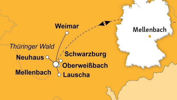 Reiseroute durch den Thüringer Wald 