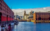 Blick auf die Three Graces, Albert Dock, Liverpool