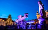 Klagenfurt, Lindwurmbrunnen bei Nacht